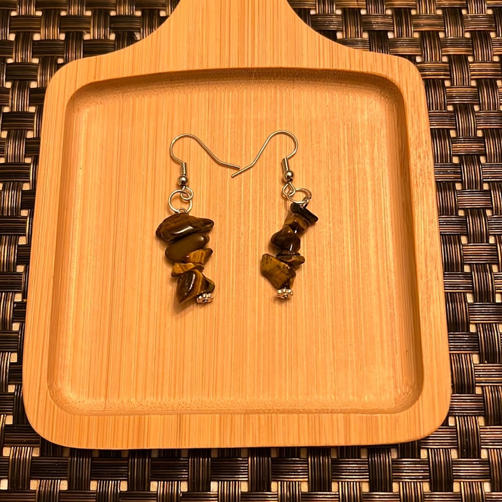 Handmade Dangle Earrings with Gemstone Chips